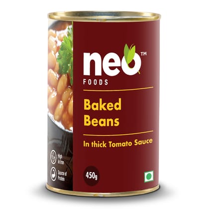 Neo Baked Beans In Thick Tomato Sauce I Nutritious & Ready to Eat Healthy Food, No Artificial preservatives, flavouring and colouring, Tangy and Flavourful 450g | Tin |