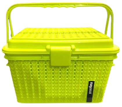 Mannat Tassel Multipurpose Flexible Storage Basket for Fruit,Vegetable,Bathroom,Office,Cosmetics,Stationary,Home Basket with Handle and Lid(Set of 1,Yellow)