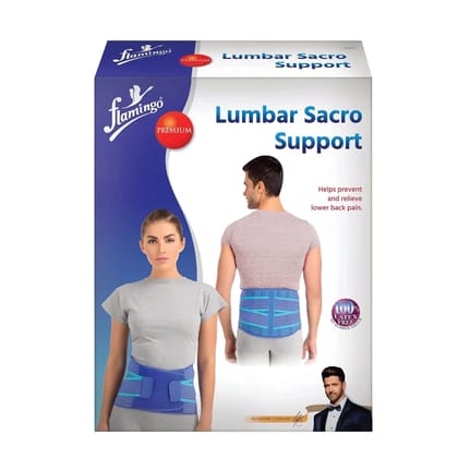 Flamingo Premium Lumbar Sacro Support Belt (L.S. Belt) | Lumbar Support Waist Belt for Back Pain Relief | Lumbar Belt for Back Support | Belt with Adjustable Straps | Back Brace for Men and Women | Size - XL (Blue)