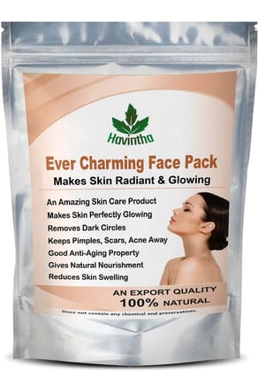 Havintha's Natural Evercharming Face Pack for Glowing Skin - All Skin Types | 4 Natural Ingredients - Cucumber, Pomegranate, Masoor dal and Multani Mitti Powder - 227gm