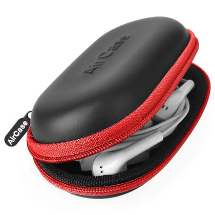 AirCase C41- Earphone Case Pouch & Travel Organizer for Earphone, Pen Drives, Memory Card, Data Cable (Red Zip)