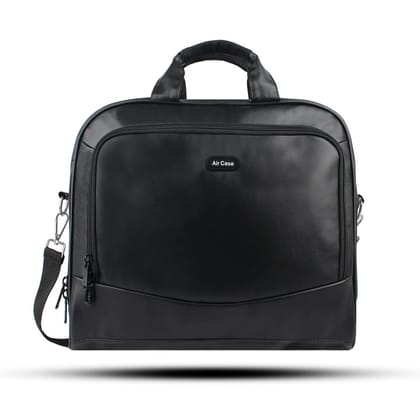 AirCase Vegan Leather Office Messenger Bag fits upto 15.6" Laptop/Macbook with Handles & Detachable Shoulder Strap, Spacious Pockets, Water-proof & wrinkle-free (Black)- 1 Yr Warranty