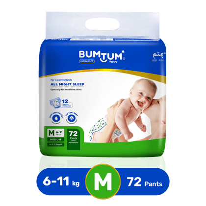 BUMTUM Baby Diaper Pants with Leakage Protection -7 to 12 Kg (Medium, 72 Count, Pack of 1)