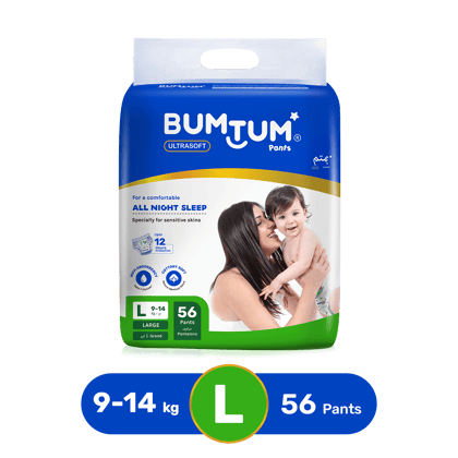 BUMTUM Baby Diaper Pants with Leakage Protection -9 to 14 Kg (Large, 56 Count, Pack of 1)