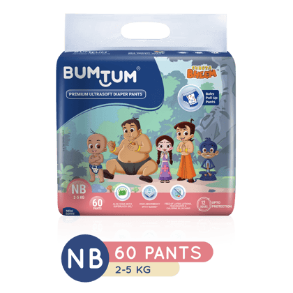 BUMTUM Chota Bheem Baby Diaper Pants with Leakage Protection (NB, 60 Count, Pack of 1)