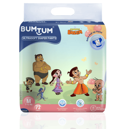 BUMTUM Chota Bheem Baby Diaper Pants with Leakage Protection -7 to 12 Kg (Medium, 72 Count, Pack of 1)