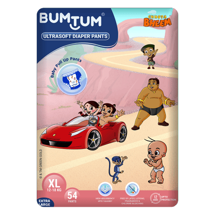 Bumtum Chota Bheem Baby Diaper Pants with Leakage Protection -12 to 17 Kg (XL, 54 Count, Pack of 1)