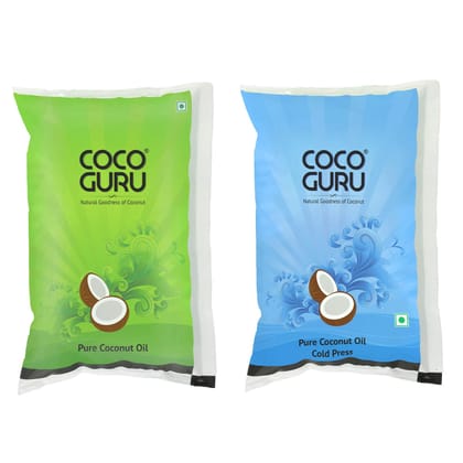 Cocoguru Coconut Oil Pouch 1 Litre (High Grade + Cold Pressed Combo)