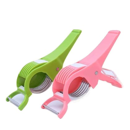 URBAN CREW 2 PCS Veg Cutter Sharp Stainless Steel 5 Blade Vegetable Cutter, Scissor Style Cutter with 1 Vegetables Cutter Combo | Safe to use | Peeler and Cutter  (Multicolour) 2 PC