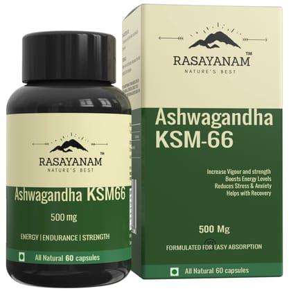 Rasayanam Ashwagandha KSM-66 (500 mg) | Extra Strength Natural Formulation | Support strength & energy | Withania Somnifera Extract - 60 Vegetarian Capsules