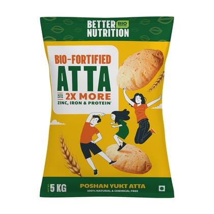 Better Nutrition Biofortified Atta: 100% Whole Wheat Flour | High in Iron, Zinc & Protein | NO Additives | 100% Natural | 5 KG