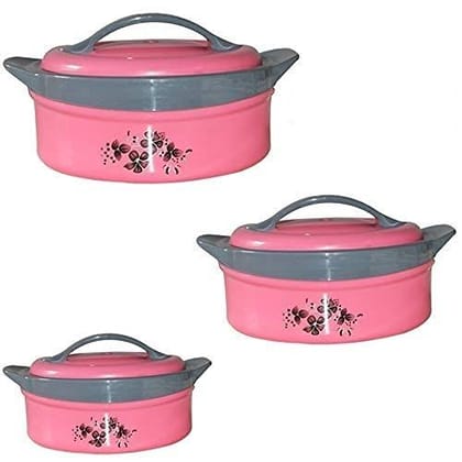 HASHONE Casserole Box for Food Serving Inner Steel Insulated Casserole Hot Pot Flowers Printed Chapati Box for Roti Set of 3-(1500ml, 2500ml, 3500ml) combo pack