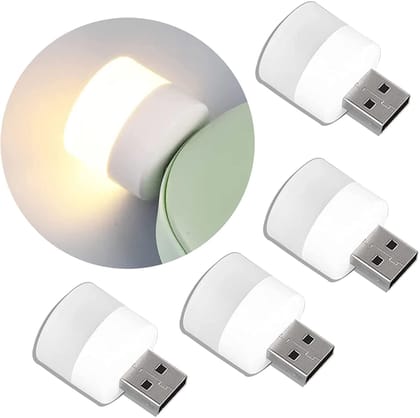 HASHONE Portable Home USB Night Lights | USB Atmosphere Lights Bulb for Bathroom Car Nursery Kitchen, White Light Pack of (4)