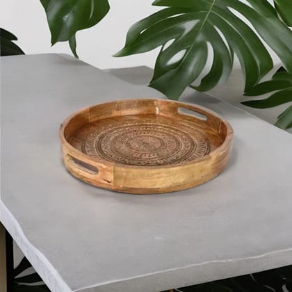 Handicraft Carved Disposable-Chapati-Breakfast Serving Tray, Wooden Round Hospitality Tray, Kitchen Decor Tray, Gift-Item Luxurious Tray