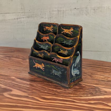 Wood Antique Hand Painted Animal Letter Stand/Home and Office Letter Holder/Indian Painted Letter Box Rack/Mail Letter Holder Stand Self
