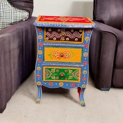 Handicraft Bedside Table, Painted Wooden Storage Sideboard, Bedroom Decors Lamp-Table, Home Living Drawer-Cupboard