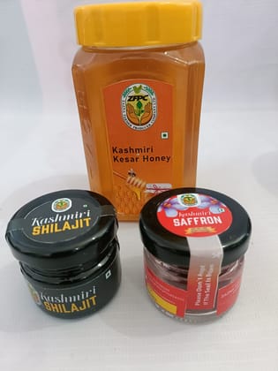 Combo Pack of Honey, Shilajeet and Kashmiri Mongra saffron.