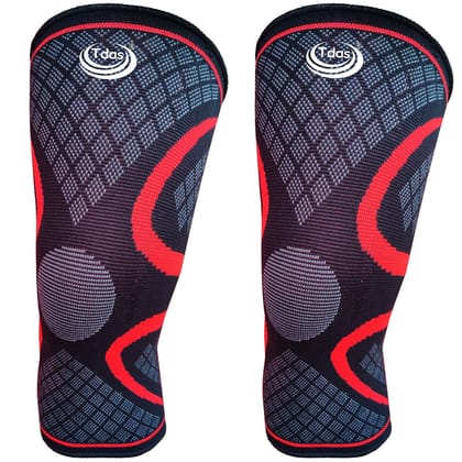 Tdas knee support for women men pain relief supports cap brace arthritis ligament tear gym squats compression for running supporter - Two Pieces (Black-Red, Small (S))
