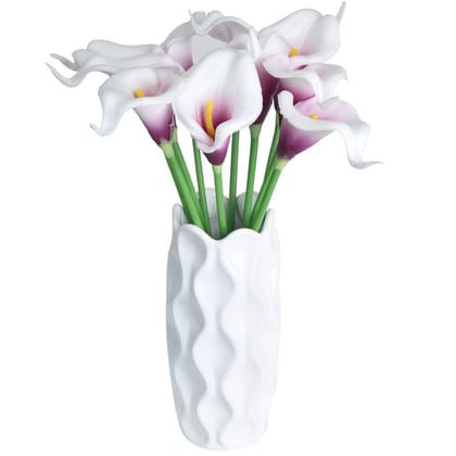 Tdas Artificial Lily Flowers Plants Home Decor Items Flower Plant for vase Living Room Hall Bedroom Decorative Decoration - 34 CM Long (Pot Not Included) (Whitish Purple, 10 Pcs)