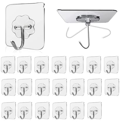 Tdas Transparent Metal Heavy Duty Adhesive Hooks Items Wall hangings self Kitchen Accessories Hanger Without Drilling Suction (20)
