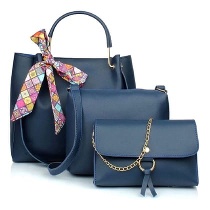 women stylish blue handbags and sling bag combo set of 3 le-cbst22