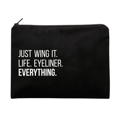 The Art People Just Wing It Black Canvas Pouch with Zip