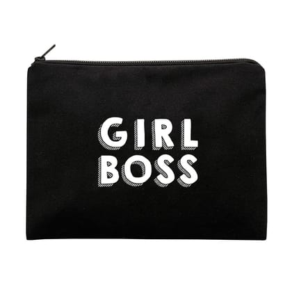 The Art People Girl Boss Black Canvas Pouch with Zip