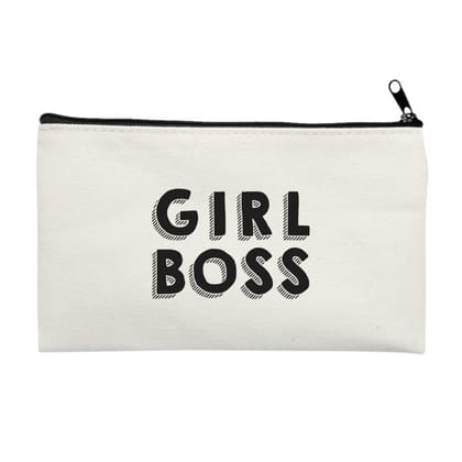 The Art People Girl Boss White Canvas Pouch with Zip