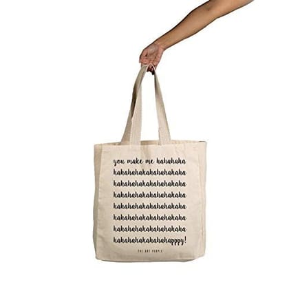 The Art People Make Me Happy White Canvas Tote