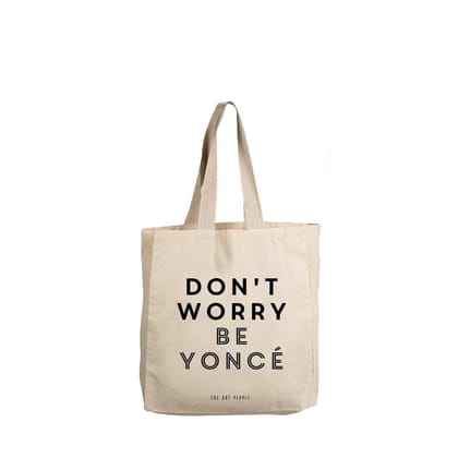 The Art People Don't Worry White Canvas Tote