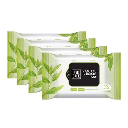 Peesafe Natural Intimate Wipes | 100% Alcohol-Free | pH Balanced | Skin Friendly For Daily Hygiene | Tea Tree Essential Oil | Paraben-Free | Sulfate-Free | 40 Wipes