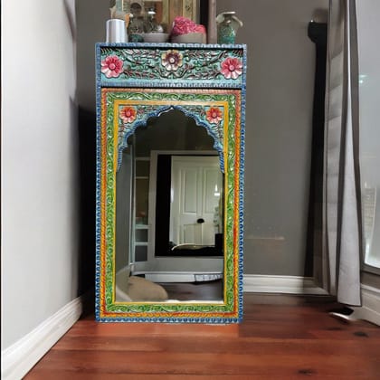 Hand-Painted Wooden Carved Mirror Living Room Decor