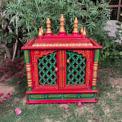 Handicraft Wall-Temple, Fine-Art Painted Pooja-Mandir, Home Living Wooden Temple