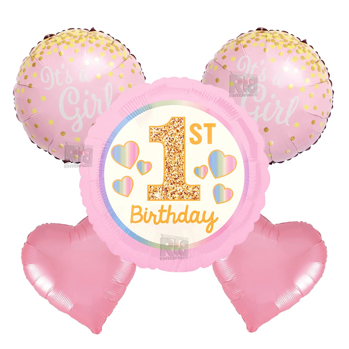 BLODLE 5pcs 1st Birthday Pink Balloons/ Baby Girl Arrival Pink Balloon / Birthday Party, Party Decoration, Kids Birthday Decoration, Celebration - Pack of 1