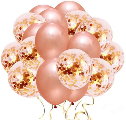BLODLE Rose Gold Latex & Confetti Balloons Pack of 10 Pcs Rose Gold Balloons for birthday decoration/ Party Decoration & Celebration - Pack of 10