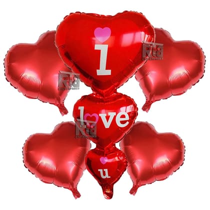 BLODLE Valentines Day Theme I Love You Foil Balloons, Heart Balloon, I Love You Printed Red Heart Balloon for Anniversary, Birthday, Valentine Party Decoration - (Pack of 5 Pcs)