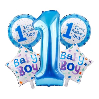 BLODLE 5pcs 1st Birthday Balloons Baby Boy Blue Balloon Set for Baby Boy, Party Decoration, Kids Birthday Decoration, Celebration - Pack of 1