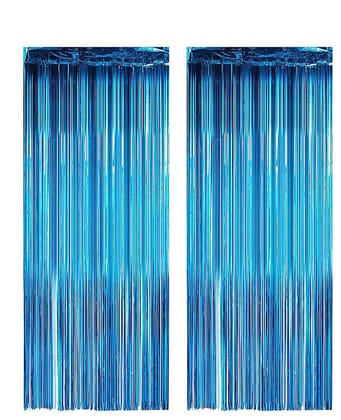 BLODLE Light Blue Foil Curtains, 2 Pack Frozi Party Foil Curtains, Metallic Backdrop Streamer for Baby Shower, Birthday Party - (Pack of 2 Pcs)
