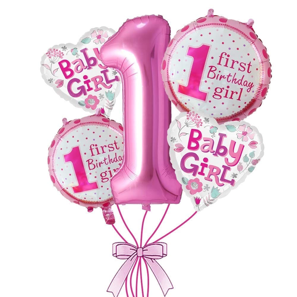 BLODLE 5pcs 1st Birthday Balloons Baby Girl Pink Balloon Set Birthday for Party Decoration, Kids Birthday Decoration, Celebration - Pack of 1