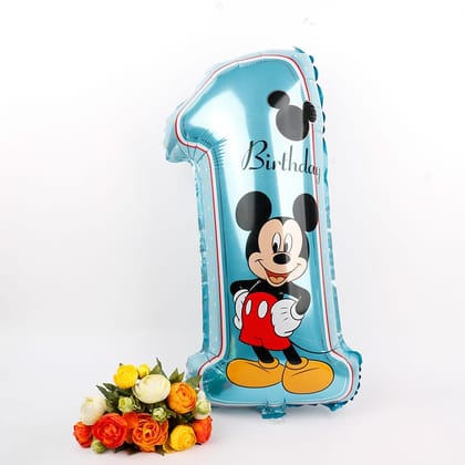 BLODLE Giant Number One Mickey Mouse Theme Foil Balloon for First Birthday Party Decoration, Mickey Mouse Balloon Theme 1st Birthday Celebration/ Party Events - (Pack of 1)