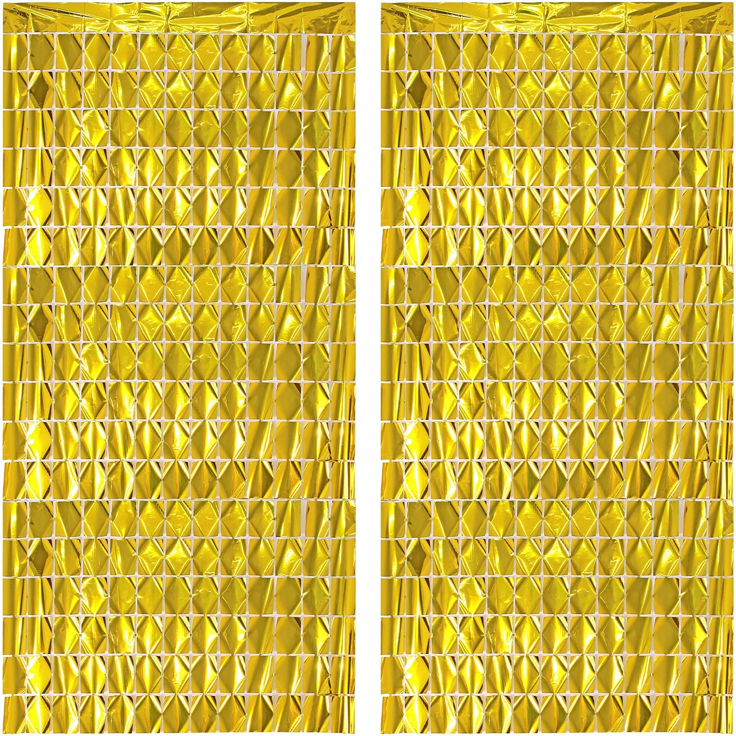 BLODLE Golden Square Box Foil Curtains, 2 Pack Golden Box Party Foil Curtains, Metallic Backdrop Streamer for Baby Shower, Party Birthday - (Pack of 2 Pcs)