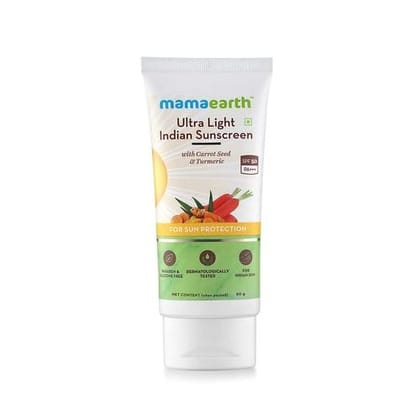 Mamaearth Ultra Light Indian Sunscreen SPF50 PA+++ With Turmeric & Carrot Seed (80gm)