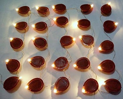 Ekdant Diwali Diya String Lights Diwali Lights For Decoration 16 Diya's Diwali Candle String Light Decorative Lights For Diwali (Brown)