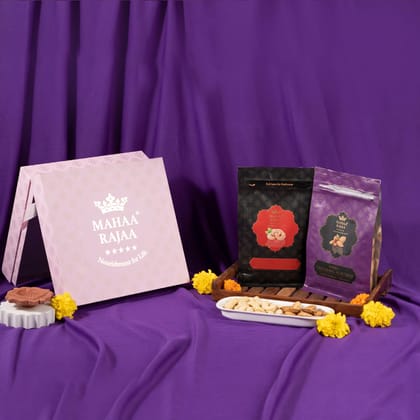 MahaaRajaa's Premium Gift Box with MahaaRajaa Majestic Cashews and Crackling Almonds