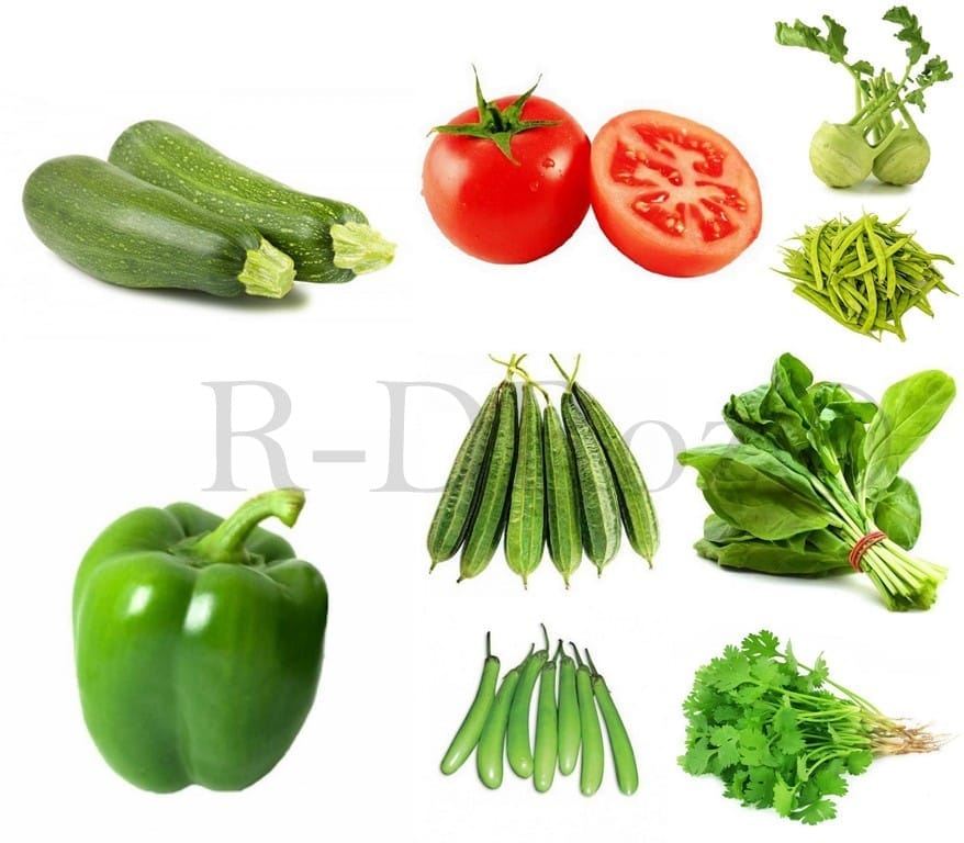 Combo of 9 Vegetables Seeds - Tomato, German Turnip Knol Khol, Brinjal Green, Capsicum Green, Zucchini, Ridge Gourd, Spinach Palak, Coriander, Cluster Beans MC4.2
