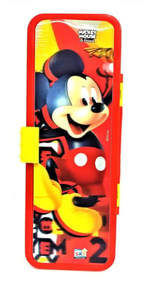 Mannat 3D View MICKEY Printed Charater Double Layer Plastic Pencil Box with 1pcs Pencil,Eraser and Scale for Kids,Boys,Girls(MICKEY in 3D,Pack of 1,Multicolor)