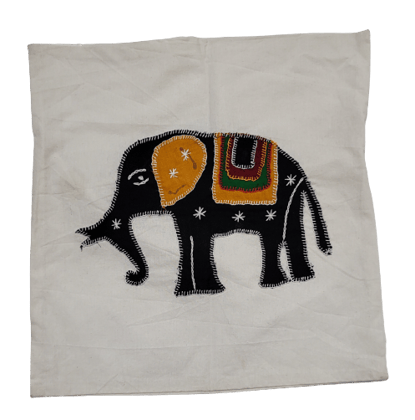 Nirjhari Crafts 100% Cotton Handmade Elephant Embroidered Cushion Cover Set (Pack of 4)