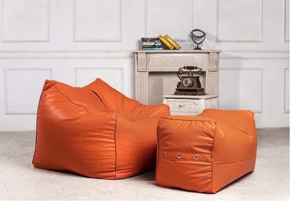 Nest Bedding Chair Bean Bag Cover with Foot Stool Square Bean Bags with Rest Bedroom Living Room, Office & Home (Orange, Without Beans)
