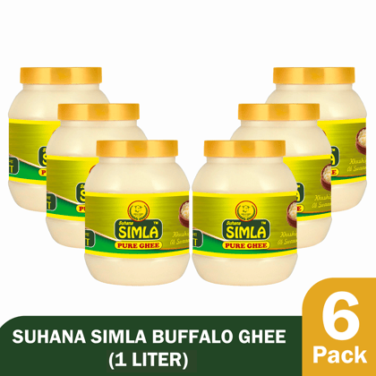 Suhana Simla Premium 1 Liter Danedar Buffalo Ghee | Pure Buffalo Ghee (PACK OF 6)