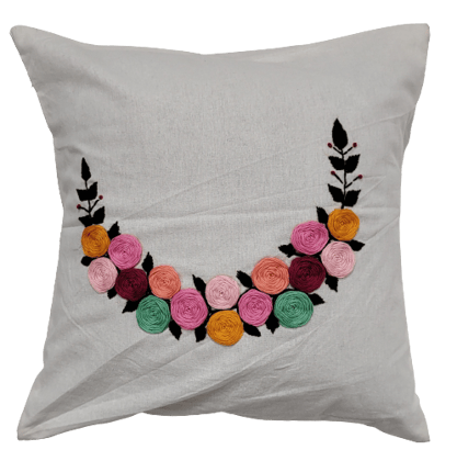 Nirjhari Crafts Hand Emroidered 100% Cotton White with Floral Design Cushion Cover Set (Pack of 4)